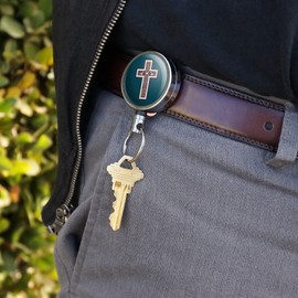 Cross with Heart Christianity Heavy Duty Metal Retractable Reel ID Badge Key Card Tag Holder with Belt Clip