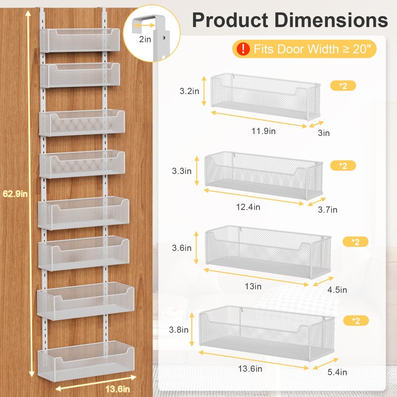 VyGrow Over the Door Organizer, 8-Tier Pantry Organizer with Fully