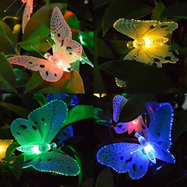 SNOMYRS Solar Light String Outdoor 11.9Ft Fiber Optic Butterfly Fairy Solar Lights, Waterproof Butterfly Led Lights with 12 Led for Garden Yard Lawn Decor Patio Party Club (Multicolor)