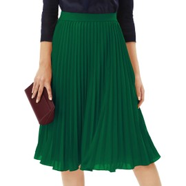 Tapata Women's Petite Regular Tall Pleated Chiffon Skirt Midi High Elastic Waist A Line Swing Skirts Green, M