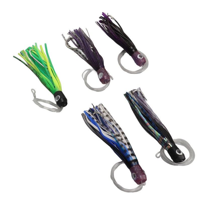 5PCS Saltwater Trolling Lure PVC Squid Skirted Deep Sea Fishing