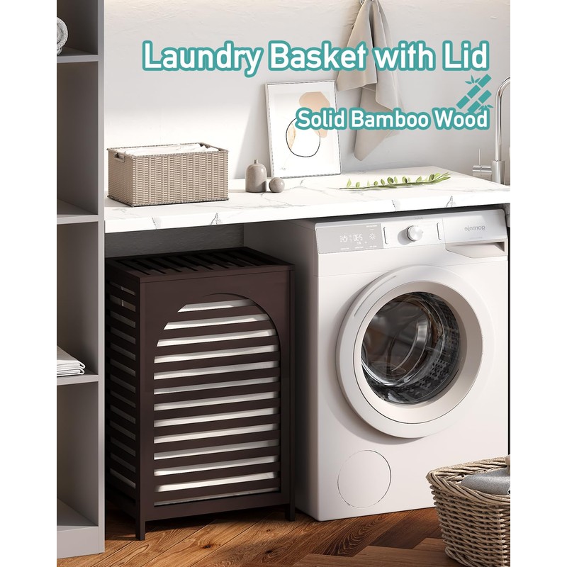 Laundry Hamper, 22.5 Gallon (85L) Bamboo Wood Clothes Laundry Basket