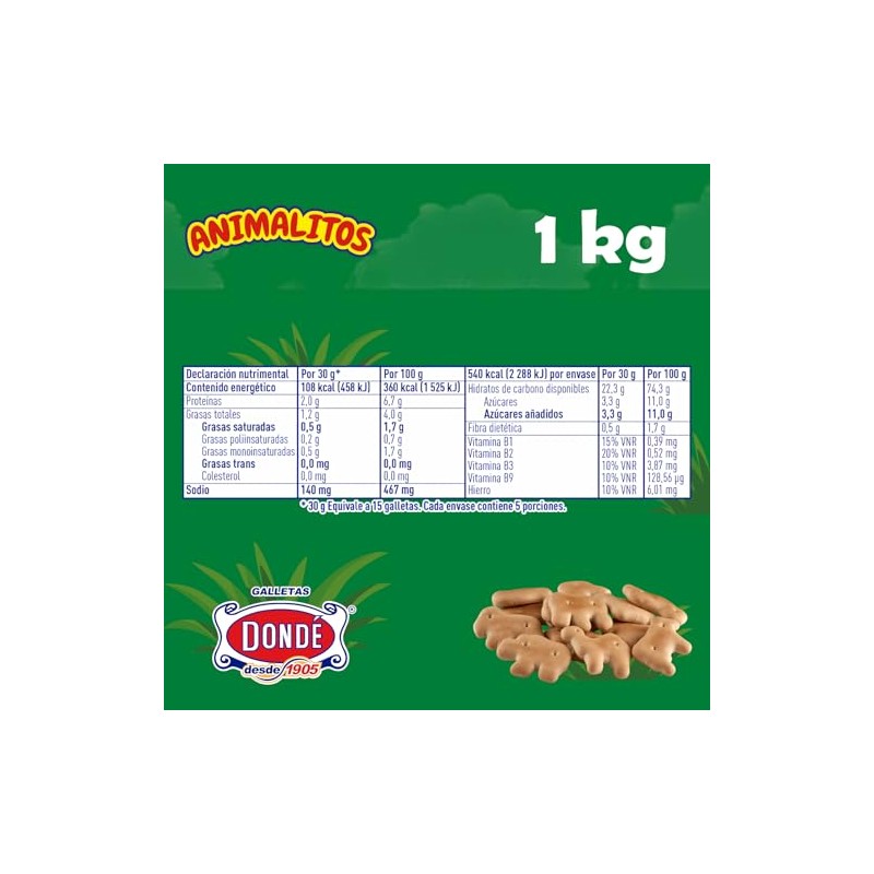 Galletas Donde Animalitos, 1 kg | Galleta Crujiente Sabor Vainilla,