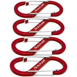 ALPLAKE ® - Pack of 4 Material Carabiners, Double Carabiner, Micro Carabiner, S-Shape 88 x 40 mm, Red