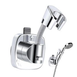 Lueden 360° Swivel Shower Head Holder Adjustable Removable Shower Holder Bracket with Suction Cup Waterproof No Drill Wall Mounted Bracket for Handheld Showers Bathroom 10kg Load Capacity, Silver