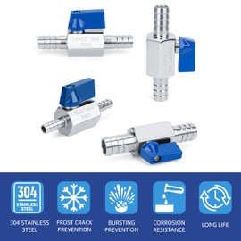 PEX Ball Valve - 7/16", 304 Stainless Steel Double Barbed Ball Valve, High Temperature & Pressure Resistance, Corrosion-Proof for Water, Oil, Gas, Industrial/Home Plumbing & Irrigation Systems 12*12mm