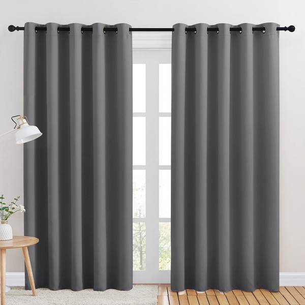 NICETOWN Bedroom Curtains Blackout Drapery Panels, Three Pass Microfiber Thermal Insulated Solid Ring Top Blackout Window Curtains/Drapes (Two Panels, 70 x 84 inches, Gray)