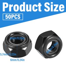 WeddHuis Pack of 50 Hex Nuts Self-Locking Nuts Stop Nut Lock Nuts Lock Nuts Screw Nut Metric Thread (M6) (Black)