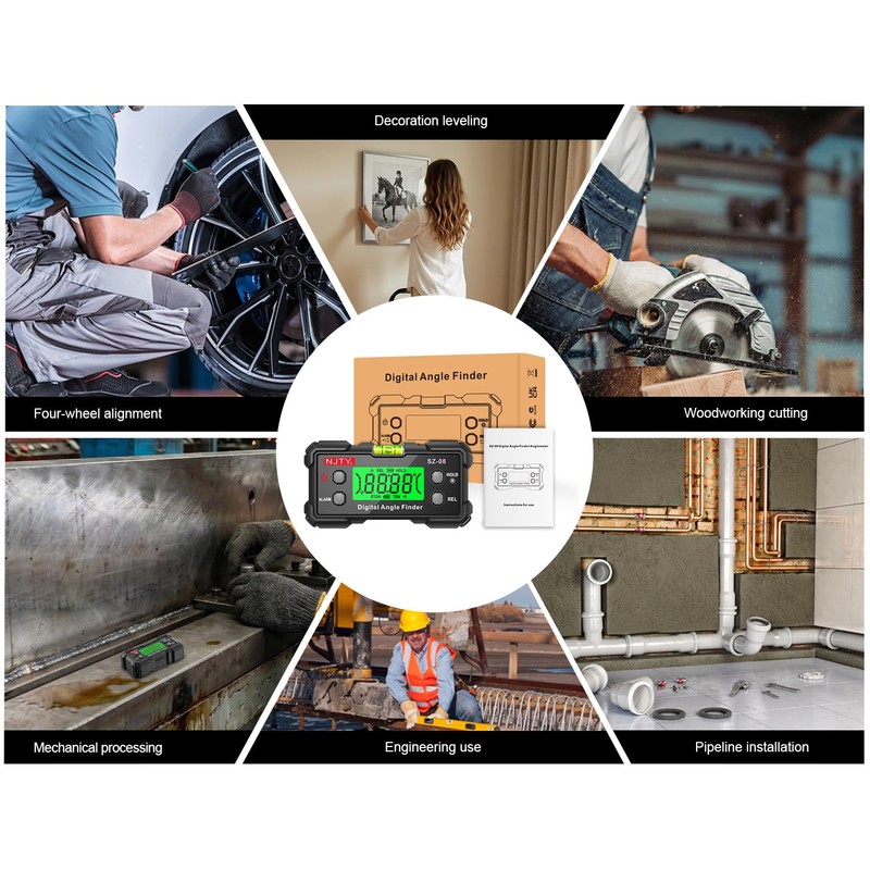 NJTY Digital Inclinometer with Backlit Display, ±0.3° Accuracy, Dual Magnetic