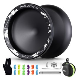 MAGICYOYO V10 Finger Spin Yoyo Trick de metal profesional Yoyo Responsive & Unresponsive Dual Purpose Yo Yo Yo con estuche de almacenamiento + guante Yo Yo + 12 cuerdas (negro)