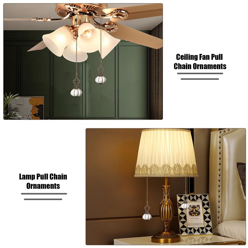2pcs Ceiling Fan Pull Chain Ornaments White Ceramic Pumpkin Fan