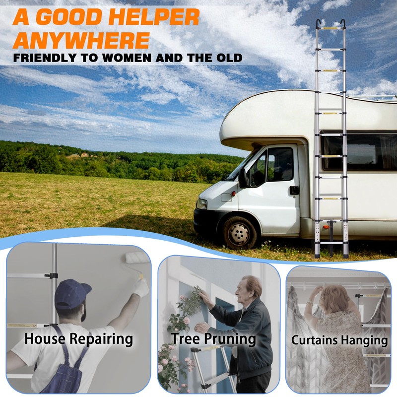 Telescoping Ladder,12.5FT,Heavy Duty 330lbs Max Capacity,Suitable for RVs, attics, Rooftops