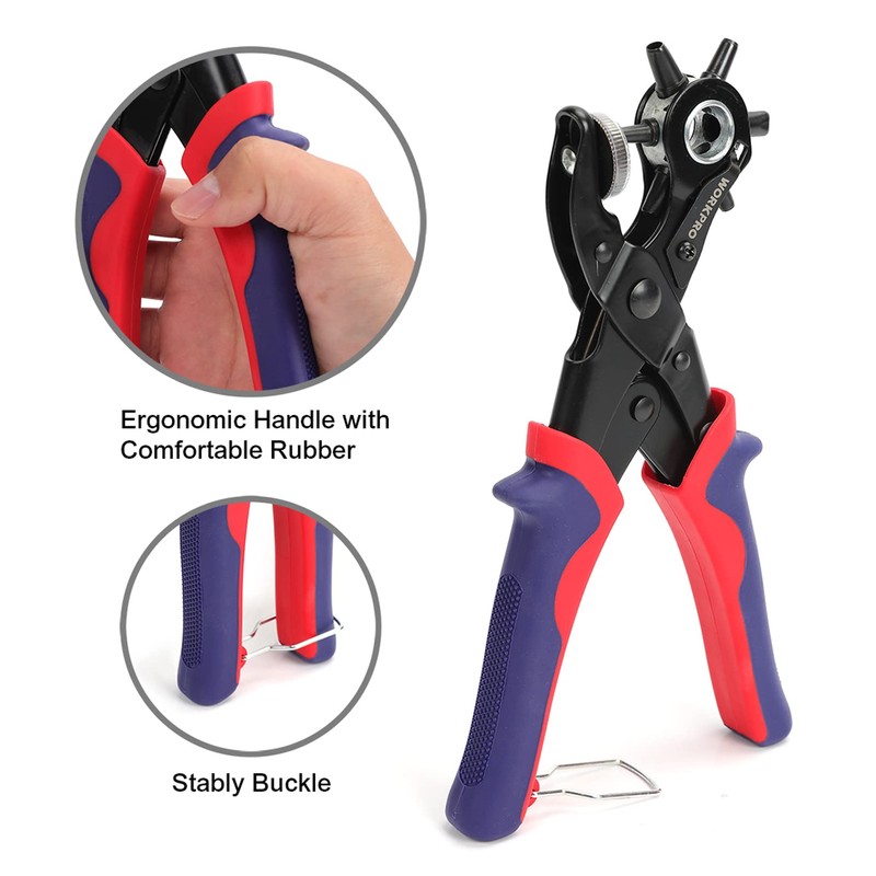 WORKPRO Leather Hole Punch, Belt Hole Puncher with 6 Multi-Hole