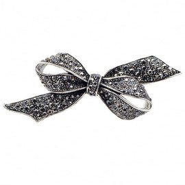 Rhinestone Black Flower Brooches Women Vintage Antique Silver Brooch Pin Elegant Exquisite Broches