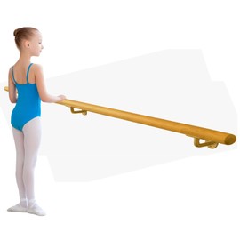 Ballet Barre Single Bar 4 FT Long 2.0” Diameter Gold, Kids and Adults | Open Bracket Wall Mounted Fixed Height Wooden Ballet Barre | Home/Studio Ballet Bar, Dance Bar, Stretch Bar, Dancing/Stretching