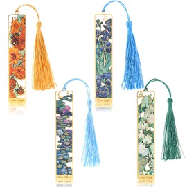 Snycler Oil Painting Hollow Metal Bookmarks with The Fringe, Pack of 4PCS, Reading Bookmarks Book Clips Book Clasps Exquisite and Beautiful Suitable as Gifts(Painting-3