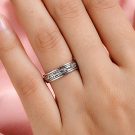 Fidget Ring - 925 Sterling Silver Anxiety Rings - Spinner Rings for Women & Men - 360° Spinning Rotatable Ring to Relieve Stress & Worry - Fleur De Lis Design - Platinum Plated - Size M