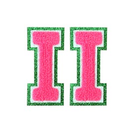 SOYCEV 2PCS Iron on Letter Patches Pink Chenille Letter Patches Sequin Jacket Patches Green Glitter Letter Patches for Clothing Backpack (Pink/Green-I)