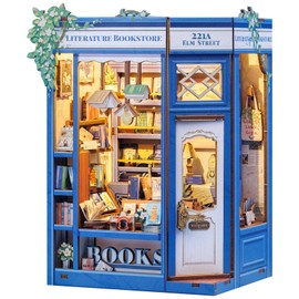 Fsolis Book Nook Kit - DIY Miniature Dollhouse Kit 3D Puzzles for Adult Tiny House Mini Booknook Craft Bookshelf Decor, 186 Wooden Pieces, Gifts for Women Teenagers Book Lovers (Literature Bookstore)