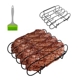 COPOTTEY 3-Piece BBQ Essentials Set - 2 Black Non-Stick Porcelain-Coated Steel Rib Racks for Smoking, Large Silicone Brush, Perfect for Grilling, Smoking, and Outdoor BBQ, BBQ Accessories