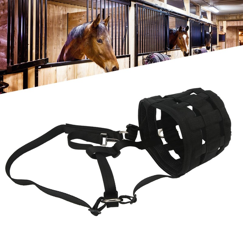 Black Horse Grazing Muzzle Easy Breathe Horse Mouth Cover with
