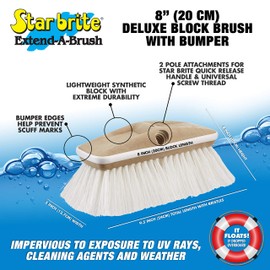 STAR BRITE Deluxe Stiff Heavy Duty 8" Brush Head W/Bumper - Dual Connections Fit Either Standard 3/4" Threaded Poles or Extend-A-Brush Handles, (White) Stiff (040163)