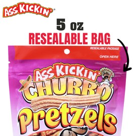 ASS KICKIN' Spicy Pickle Pretzels, Seasoned Pretzel Twists, 5 oz Resealable Pack (5oz, Churro)