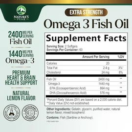 Natures Peak Suplemento de aceite de pescado Omega 3 de 2400 mg, de origen sostenible, cápsulas blandas de Omega-3 de triple potencia, que favorece