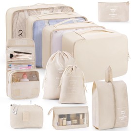 Packing Cubes for Suitcases, TRMFUSA 11 Pcs Packing Organizers, Luggage Organizers with Laundry Bags/Shoe Bag/Toiletry Bag (Beige)
