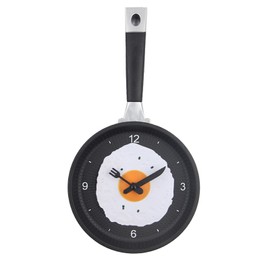 Wall Clock ABS Fried Egg Frying Pan Shape Silent Battery Operated Wall Clock for Bedroom Living Room Kitchen Black