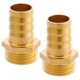 Threaded Hose Connector, Brass, G3/4 Inch Male Thread (Diameter 25.7 mm) x 3/4 Inch (19 mm) Barbed Nozzle, Pack of 2 Nipple Connectors, Pipe Adapter, Threaded, Screw-On Fitting