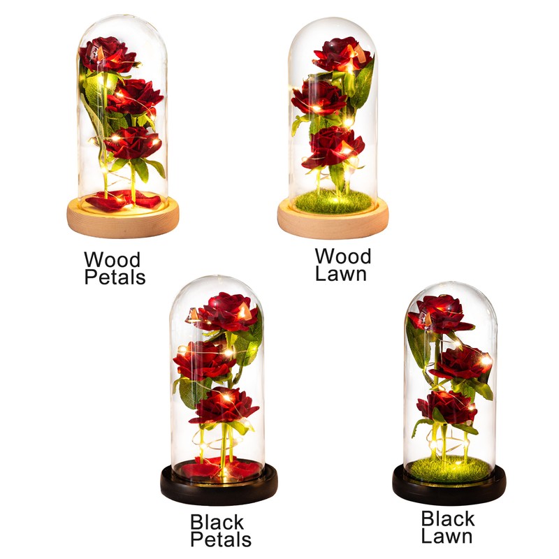 Glass Dome Rose Ornament LED Strip Light Blessing Romantic Glass