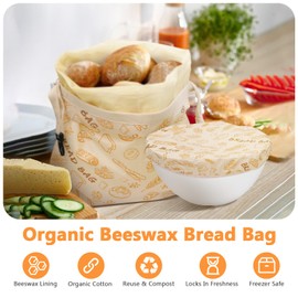 Reusable Pure Beeswax Bread Bags for Sourdough, Organic Cotton Beeswax Dough Bags, 2 Packs Homemade Bread Storage and Bowl Cover