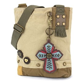 CHALA Patch Cross-Body Women Handbag, Canvas Messenger Bag - Chevron Cross - Sand
