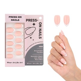 Press On Nails - White French Tip Press on Nails Almond, Glue On Nails for Wedding Gift, Supremely Fit & Natural Stick On Nails in 12 Sizes - 24Fake Nails Kit.