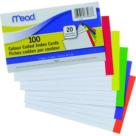 Mead 63088 Color Coded Index Cards, Ruled, 3x5-Inch, 100-Count
