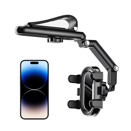 Gasedin 1080 Rotatable and Retractable Mobile Phone Holder, Multi-Functional Sun Visor Rearview Mirror Holder Fit for Most Cell Phones, Car Accessories (Black)