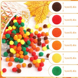 UPINS 550PCS Fall Pipe Cleaners Craft Supplies,Chenille Stems Pom Poms Set for Crafts Making DIY Autumn Thanksgiving Party Decorations (6 Colors)