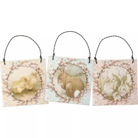 PBK Retro Vintage Style Easter Ornament  Set of 3 Bunny Chick 3 in x 3 in each