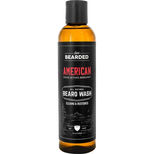 Live Bearded: Beard Wash - American - Beard and Face Wash - 8 fl. oz. - Water-Based Formula with All-Natural Ingredients for a Gentle, Deep Cleanse - Made in the USA