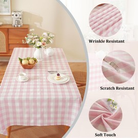 Alsoo Gingham Tablecloth Rectangle Checkered Table Cloth Cotton Linen Fabric Wrinkle Free Washable Buffalo Plaid Table Cover for Kitchen Dining Picnic Camping, Pink and White, 60 * 90 inch