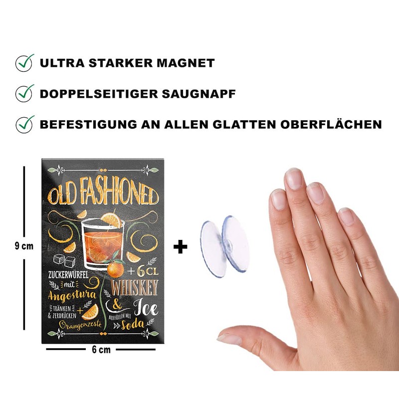 schilderkreis24 Cocktail Recipe "Old Fashioned" Magnet Alcohol Spirits Decorative Fridge