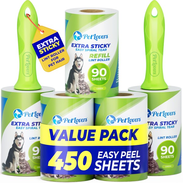 PetLovers Extra Sticky Lint Roller Mega Value Set 450 Sheets