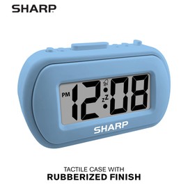 Sharp Digital Alarm Clock – Tactile Case with Soft Rubberized Finish - Battery Operated – Blue Backlight on Demand – Ascending Alarm – Easy to Use – Light Blue