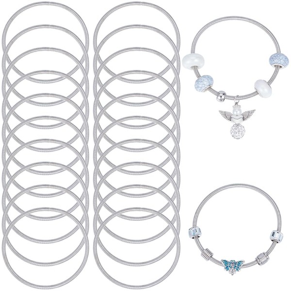 SUNNYCLUE 1 Box 20Pcs Spring Bangles Silver Snake Chain Bulk