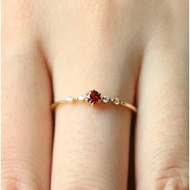 LRGKMCWTOB Cute Dainty Women's 14K Ruby Drill Rings Delicate Rings Gemstone Rings Wedding Jewelry Heart Gemstone Promise Engagement Love Ring Size 5-10 (US 10)
