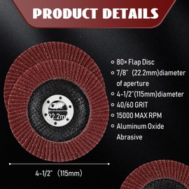 Landhoow 80 Pack Flap Discs 4 1/2 Inch for Angle Grinder 4.5 x 7/8 Inch Aluminum Oxide Sanding Grinding Wheels Grinding Discs Abrasives Flapper Wheel for Wood Metal Sanding (40, 60 Grit)