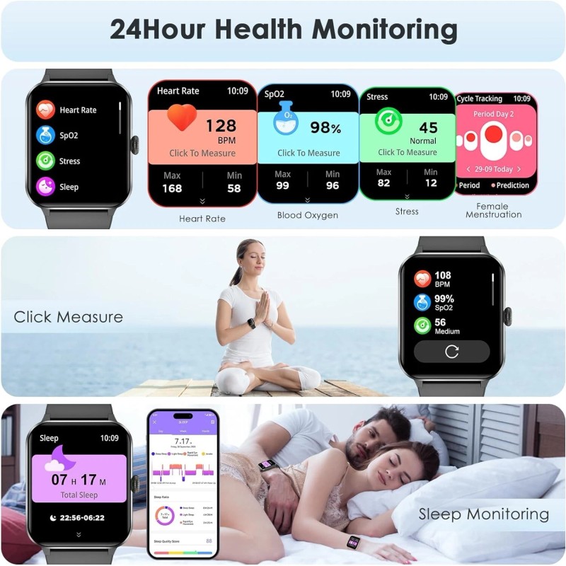 🔥1.85" Reloj Inteligente Para Hombres Impermeable Rastreador de Ejercicio Reloj