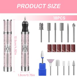 Bettinay 4 Speeds Nail Grinder for Thick Toenails Set, Electric Nail File for Various Nails and Shapes (18 Grinding Heads) (Pink)