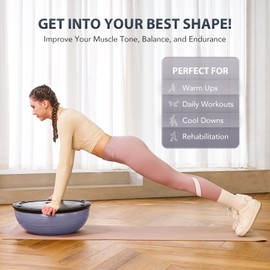 ZELUS Balance Ball Trainer with Resistance Bands and Foot Pump, Inflatable Yoga Ball for Home Gym Workouts, 23 Inch Exercise Half Ball for Balance Training Core Strength Fitness More, 330lb Cap (Dutch